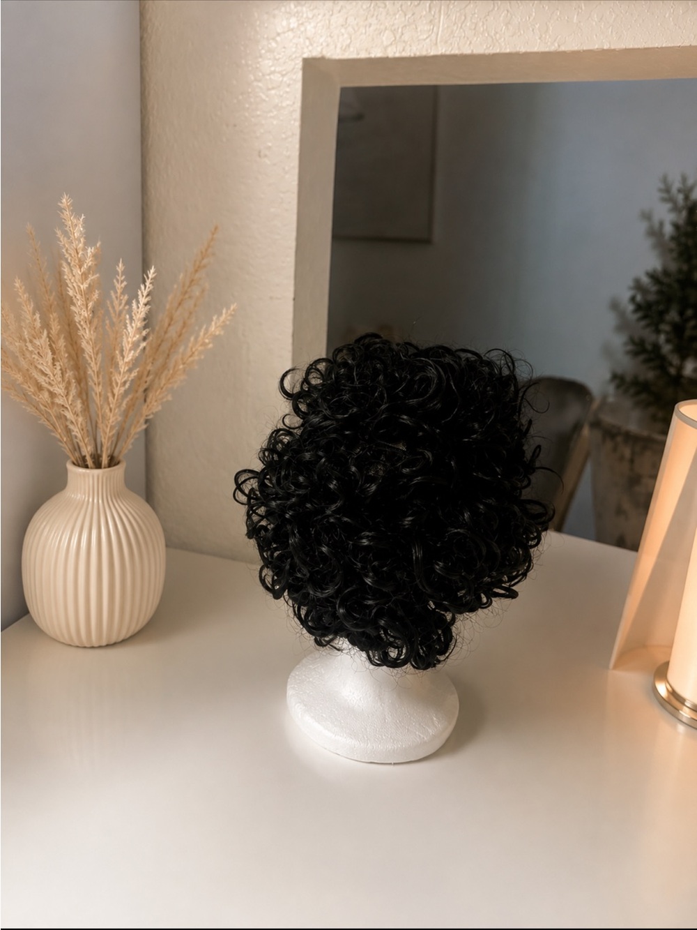 Home Accents Black Curly Decorative Wig Display